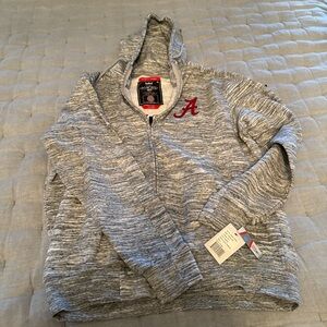 Men's Gray Zip-Up Sweater with Red Logo